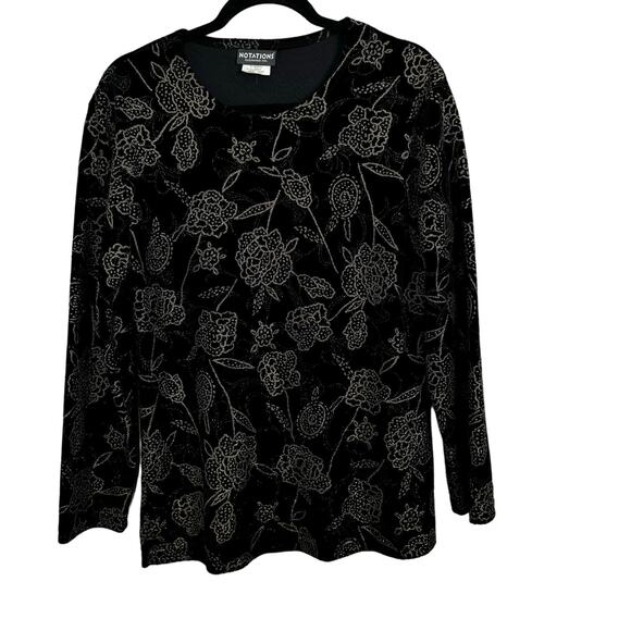 Notations Tops - Notations Vintage All Over Beaded Velvet Floral Printed Top Blouse Size Large